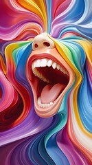 colourful rainbow wave face painting, changing colors, oil paint 