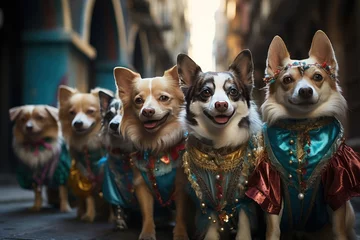 Foto op Canvas Carnival parade dogs in venetian themed outfits on the march, festive carnival photos © Ingenious Buddy 