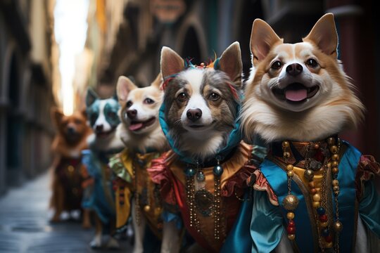 March of elegance venetian themed dog parade, festive carnival photos