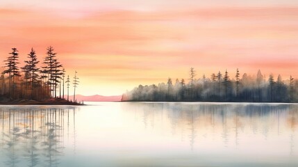 Naklejka premium Pastel watercolors of beautiful lakes with boats.