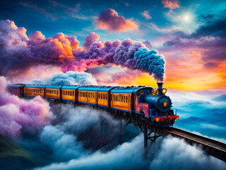 A magical train traveling through the clouds
