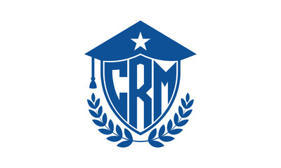 CRM three letter iconic academic logo design vector template. monogram, abstract, school, college, university, graduation cap symbol logo, shield, model, institute, educational, coaching canter, tech