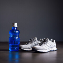 a bottle of water and gym shoes