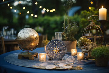  A zodiac-themed garden party with astrological decorations, creating a starry night ambiance and horoscope-inspired entertainment for a celestial celebration.
