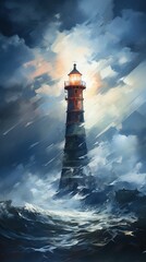 A painting of a lighthouse