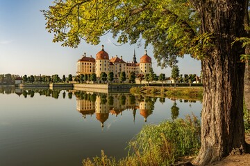 Majestic view of Moritzburg Castle near Dresden. Popular tourist destination.