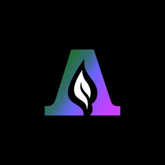 Iconic Letter A leaf Logo. 
The logo or symbol is a combination of the capital A with white flame which gives a natural, elegant impression.