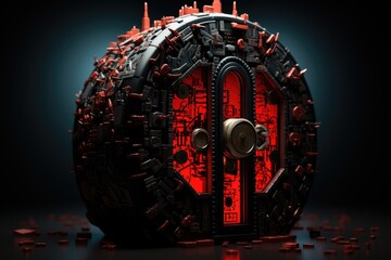 metal lock with secret code in futuristic design - obrazy, fototapety, plakaty