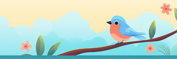 Obraz na płótnie Canvas Beautiful Animated Bird Backdrop with Empty Copy Space for Text - Bird standing against Nature Background - Flat Vector Nature Bird Graphic Illustration Wallpaper created with Generative AI Technology