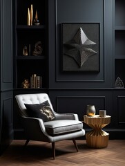 Silver Accents Black Wall Art: Figures & Patterns Traced on Ebony