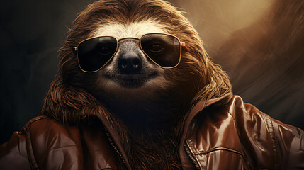 Portrait of a Sloth in a Leather Jacket