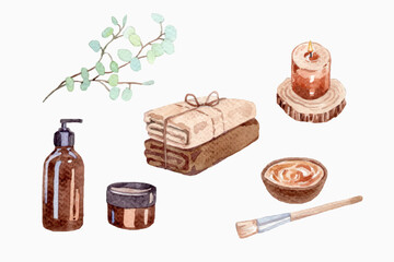Watercolor lotion, candle, spa elements collection