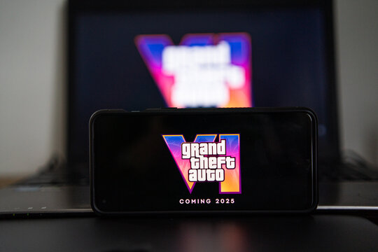 Grand Theft Auto Logo On Screen. Rockstar Games Launched Trailer Of Upcoming New GTA VI Games Upcoming On 2025