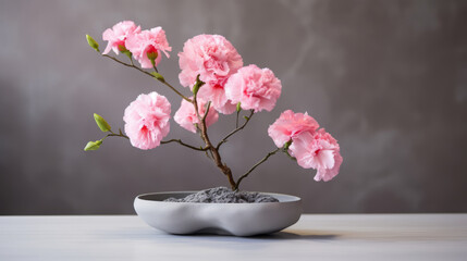 Ikebana art enhances the cozy ambiance of a home flowers against wall