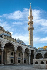 Fototapeta na wymiar Courtyard of the Sulaymaniyah Mosque at sunrise.