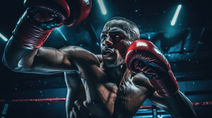 Boxer delivering precise jab vibrant gloves