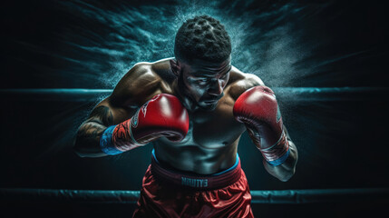 Fototapeta na wymiar Boxer's dynamic hook punch
