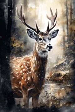Fantastic watercolors of a solitary deer