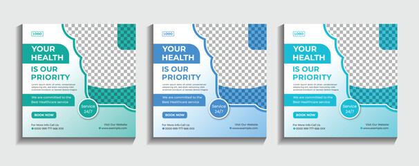 Healthcare medical service social media post template design. Doctor's care, Clinic, or hospital's digital marketing ads for health 
business promotion banner and web flyer templates.
