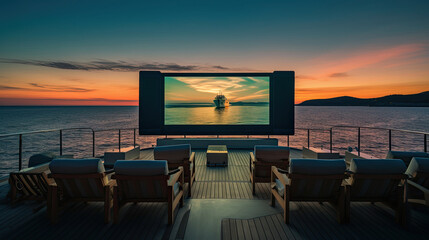 Fototapeta premium Luxurious yacht cinema with endless horizon
