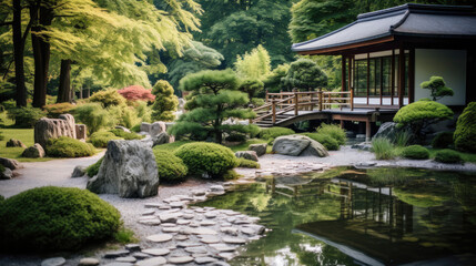 Fototapeta na wymiar Zen-like Japanese garden cinema