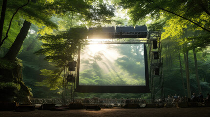 Fototapeta na wymiar Cinema in tree platform amidst dense forest