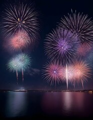 Fototapeta na wymiar Fireworks on the side of the sea