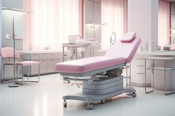 Clean and modern clinical ward with medical equipment, empty bed and professional medical facilities.
