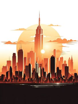 Iconic City Skyline Silhouette Wall Art of Landmarks and Skyscrapers