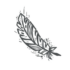 Vector Tattoo Design Feather. Black and White Outline Drawing.