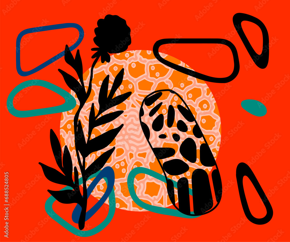 Poster abstract floral composition in nordic scandinavian art style. a collage of shapes and forms.