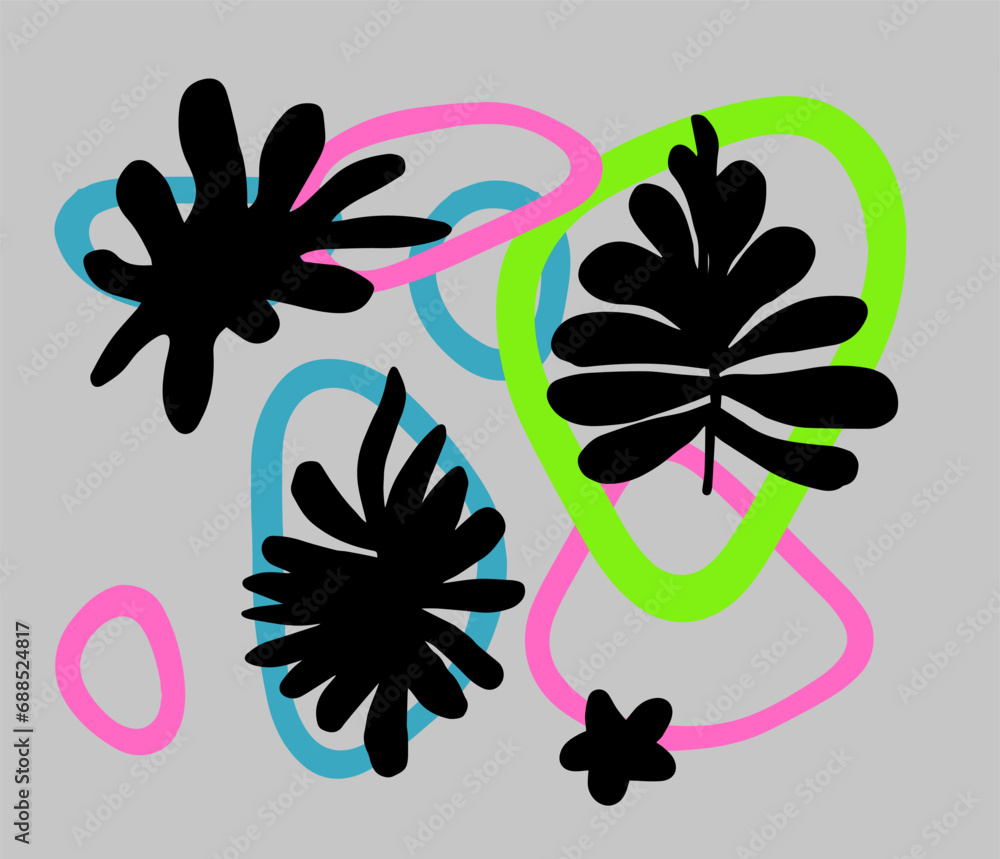 Poster abstract floral composition in nordic scandinavian art style. a collage of shapes and forms.