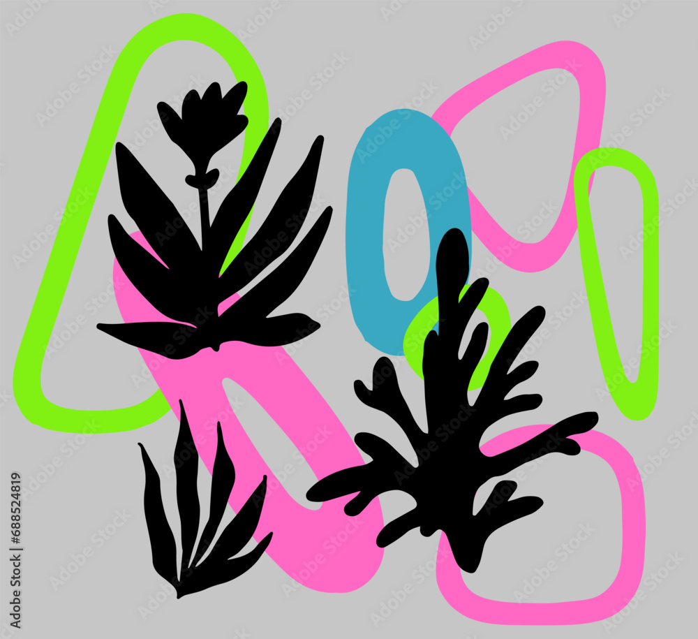 Poster abstract floral composition in nordic scandinavian art style. a collage of shapes and forms.
