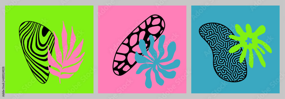 Poster abstract floral composition in nordic scandinavian art style. a collage of shapes and forms.