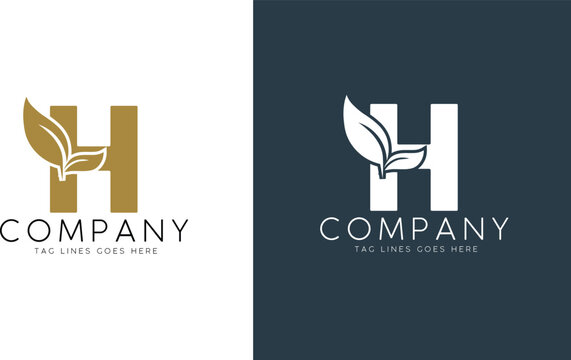 Letter H with leaf logo vector Illustration element, H alphabet logo Organic leaf, suitable for business brand logo