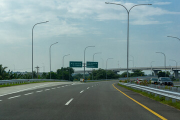 view of Jalan Tol Trans Sumatera. Way sign to different place in north sumatra. highway or freeway