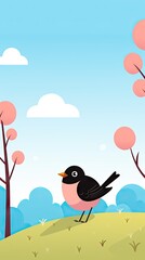 Beautiful Animated Bird Backdrop with Empty Copy Space for Text - Bird standing against Nature Background - Flat Vector Nature Bird Graphic Illustration Wallpaper created with Generative AI Technology