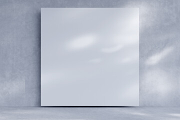 Empty picture frame in white room in modern minimal style. Background template for presentation cover poster, image. 3d realistic illustration.