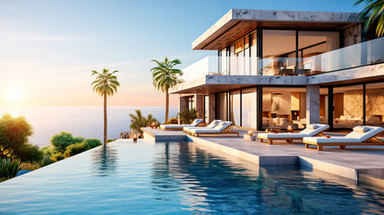 Luxury single-family home with infinity pool facing the ocean - Powered by Adobe
