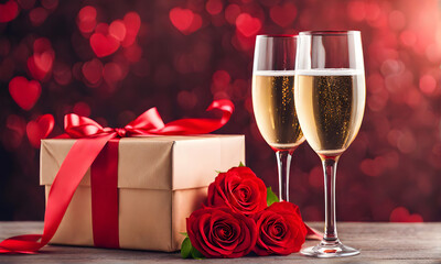 Valentine's Day gift box with sparkling champagne