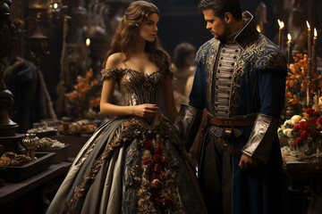 Portrait of prince and princess in beautiful clothes, novel characters