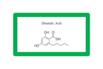 Olivetolic acid molecular skeletal structure. Cannabinoid chemical structure vector illustration on green background.