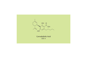CBDA - Cannabidiolic Acid molecular skeletal structure. Cannabinoid chemical structure vector illustration on green background.
