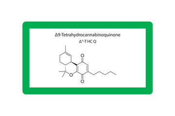 Δ9-THCQ - Δ9-Tetrahydrocannabinoquinone molecular skeletal structure. Cannabinoid chemical structure vector illustration on green background.