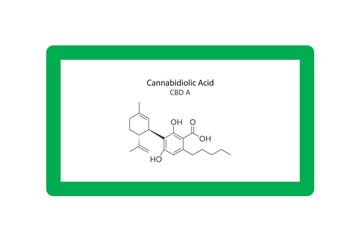 CBDA - Cannabidiolic Acid molecular skeletal structure. Cannabinoid chemical structure vector illustration on green background.