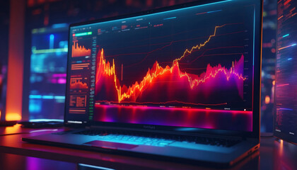 Stock market charts on a computer. - obrazy, fototapety, plakaty