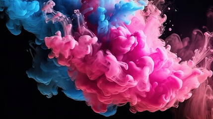 Obraz premium Fluid splash, Color vapor, Ink water shot, Pink blue glowing explosion smoke cloud
