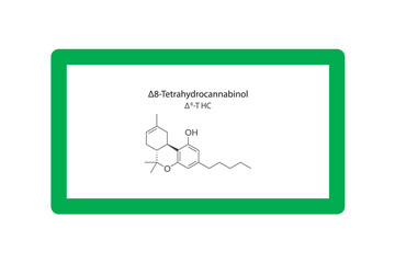 Fototapeta premium Δ8-THC - Δ8-Tetrahydrocannabinol molecular skeletal structure. Cannabinoid chemical structure vector illustration on green background.