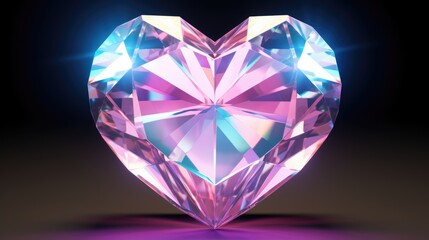 Naklejka na ściany i meble Pink Crystal heart background. Happy Valentines Day, wedding concept. Symbol of love. Diamond gemstones crystalline hearts semi precious jewelry. For greeting card, banner, flyer, party invitation..