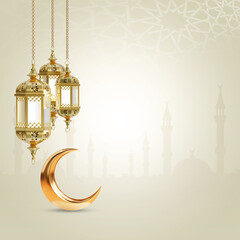 Ramadan Kareem. Islamic greeting template with ramadan for wallpaper design . golden color islamic ramadan greeting background